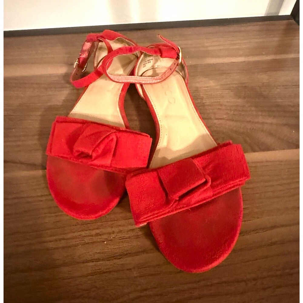 Jamie Sadock Women’s Red Suede Flat Ankle Strap Sandals Bow Buckle Sz 5